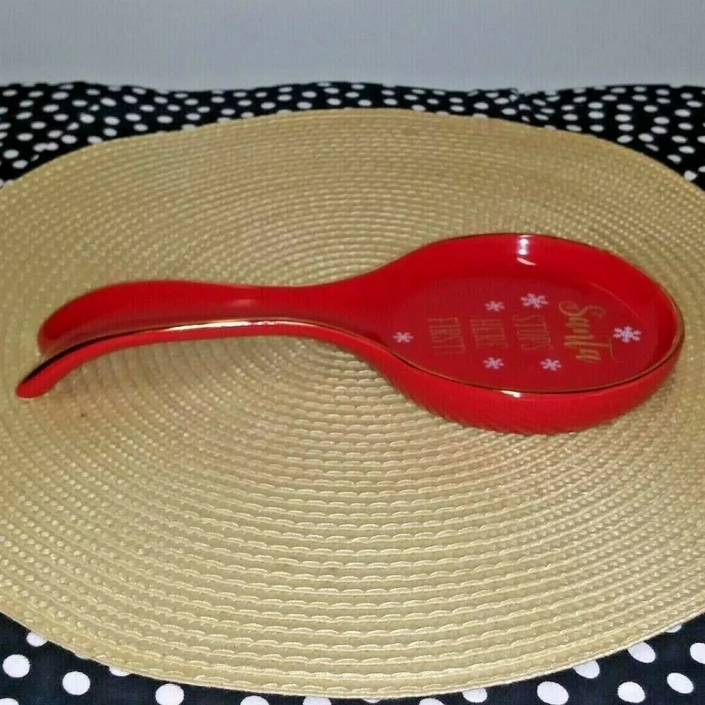 Christmas Spoon Rest Red Gold Ceramic 